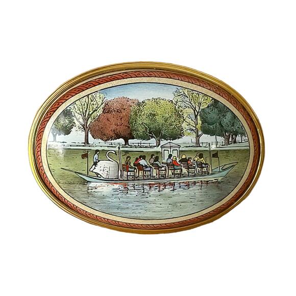 90s Halcyon Days Enamels Shreve Crump & Low Boston Gardens Swan Boat Pin Brooch - Picture 3 of 3
